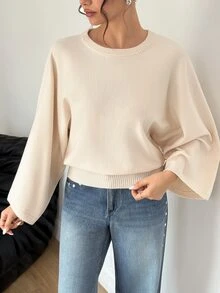 SHEIN Women's Off-White Lazy Elegant Commuter Style Autumn/Winter Pullover Loose Sweater, Daily Outings Brunch, Office, Dating And Casual Wear - Beige - View 2