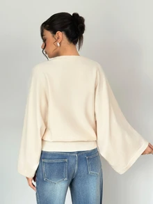 SHEIN Women's Off-White Lazy Elegant Commuter Style Autumn/Winter Pullover Loose Sweater, Daily Outings Brunch, Office, Dating And Casual Wear - Beige - View 5