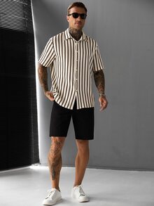 Manfinity CasualCool Men's Striped Single-Breasted Casual Versatile Daily Wear Short Sleeve Shirt - Multicolor - View 6