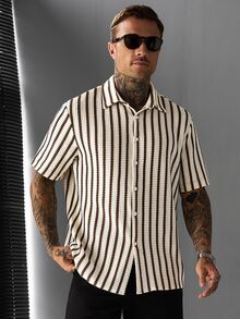 Manfinity CasualCool Men's Striped Single-Breasted Casual Versatile Daily Wear Short Sleeve Shirt - Multicolor - View 1