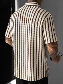 Manfinity CasualCool Men's Striped Single-Breasted Casual Versatile Daily Wear Short Sleeve Shirt - Multicolor - View 3