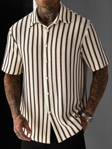 Manfinity CasualCool Men's Striped Single-Breasted Casual Versatile Daily Wear Short Sleeve Shirt - Multicolor - View 5