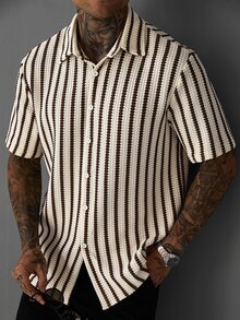 Manfinity CasualCool Men's Striped Single-Breasted Casual Versatile Daily Wear Short Sleeve Shirt - Multicolor - View 2