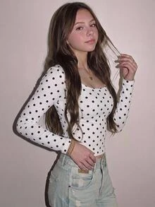 SHEIN Kids Tween Girls Simple & Comfortable Long Sleeve Top, Autumn/Winter - White - View 2