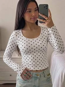 SHEIN Kids Tween Girls Simple & Comfortable Long Sleeve Top, Autumn/Winter - White - View 6
