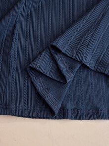 Mulvari Women's Textured Fabric Design Contrast Collar Sweatshirt Dress Brunch Navy Blue Autumn Casual Modest - Navy Blue - View 7