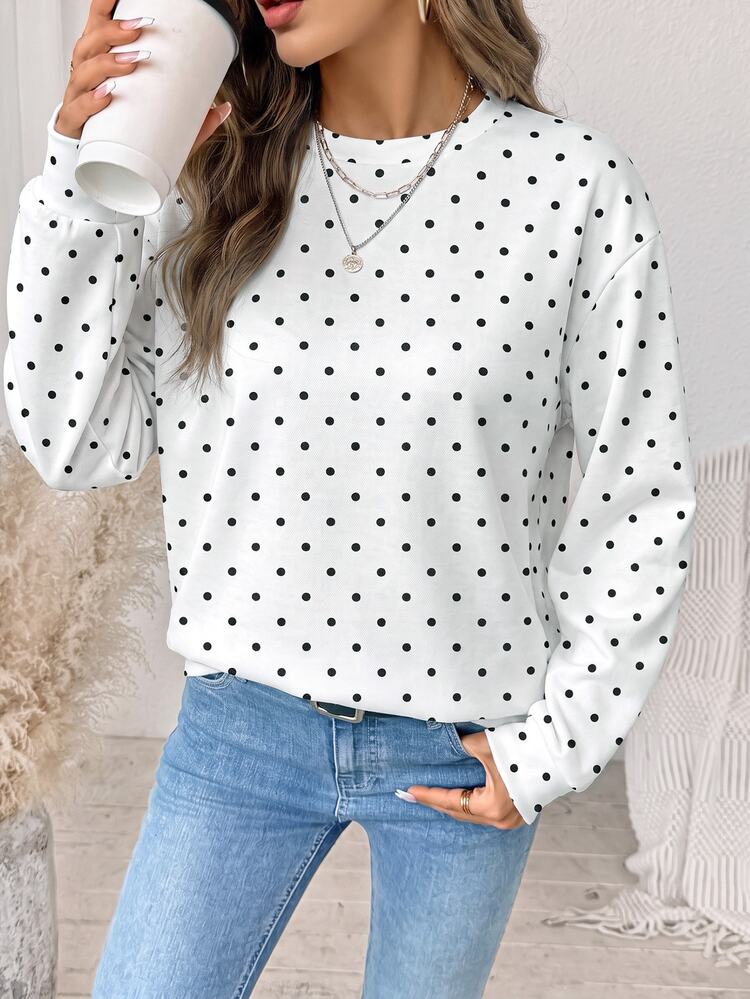 Comfylo Polka Dot Casual Minimalist Plus Size Sweatshirt Winter - Multicolor - View 4