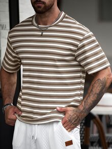 Manfinity CasualCool Men's Striped Crew Neck Short Sleeve Casual Versatile T-Shirt - Brown - View 6