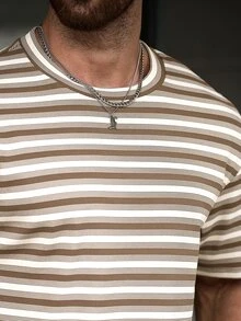 Manfinity CasualCool Men's Striped Crew Neck Short Sleeve Casual Versatile T-Shirt - Brown - View 5