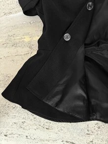 Trelyra European & American Style Autumn/Winter New Fashion Versatile Asymmetric Metal Buckle Decor Cinched Waist Ruffle Hem Elegant Commute Design Blazer - Black - View 8