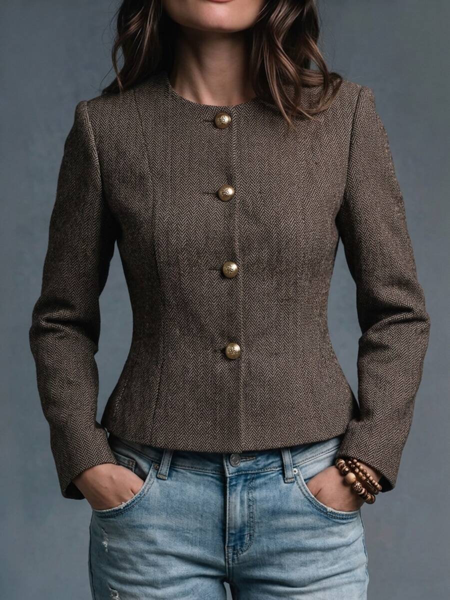 Trelyra Elegant French Vintage Commuter Chic High-End Design Coat - Multicolor - View 1