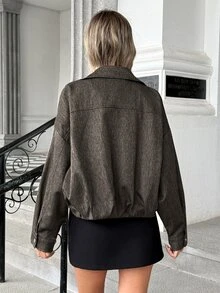 Trelyra Jaket Penerbangan dengan Resleting Saku, Potongan 3D, & Keren. - Coklat - View 3