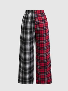 SHEIN Kids Tween Girl Letter Patchwork Contrast Patch Wide Leg Loose Long Pants - Multicolor - View 3