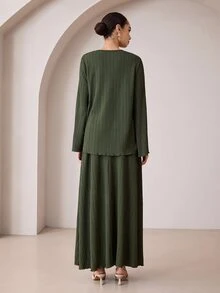 Graceveil Set Kasual Atasan Lengan Lebar Bertekstur Hijau Tua Musim Gugur/Dingin - Dark Green - View 7