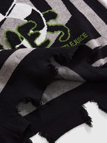 Beetlejuice X ROMWE IP Collaboration Horror Movie Graphic Distressed Design Long Loose Comfortable Plus Size Pullover Sweater Halloween - Black - View 13