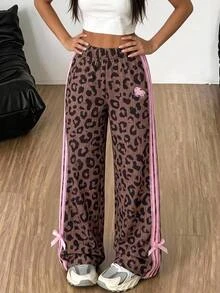 SHEIN 兒童青少年女孩休閒秋冬豹紋長款運動長褲 - 彩色 - 查看 6