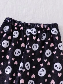 女童粉色極簡時尚可愛考拉圖案圓領長袖長褲舒適2件套居家服 刷毛 秋冬 - 淺灰色 - 查看 7
