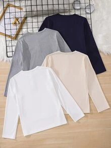 SHEIN Kids Tween Boy Solid Color Casual Versatile Daily Long Sleeve T-Shirt 4pcs/Pack - Multicolor - View 2