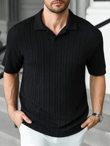 Manfinity CasualCool Men's Solid Color Half-Placket Raglan Short Sleeve Casual Polo Shirt - Black - View 4