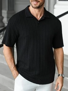 Manfinity CasualCool Men's Solid Color Half-Placket Raglan Short Sleeve Casual Polo Shirt - Black - View 6