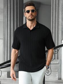 Manfinity CasualCool Men's Solid Color Half-Placket Raglan Short Sleeve Casual Polo Shirt - Black - View 1