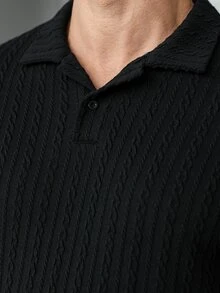 Manfinity CasualCool Men's Solid Color Half-Placket Raglan Short Sleeve Casual Polo Shirt - Black - View 5