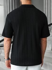 Manfinity CasualCool Men's Solid Color Half-Placket Raglan Short Sleeve Casual Polo Shirt - Black - View 7
