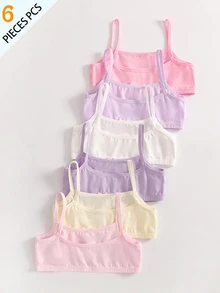 6pcs/Set Girls Toddler Young Girl Traceable Cotton Multi-Color Simple Sweet Soft Comfortable Unicorn Print With Bow Camisole Undershirt Autumn Winter - Multicolor - View 2