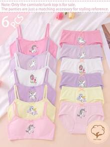 6pcs/Set Girls Toddler Young Girl Traceable Cotton Multi-Color Simple Sweet Soft Comfortable Unicorn Print With Bow Camisole Undershirt Autumn Winter - Multicolor - View 1
