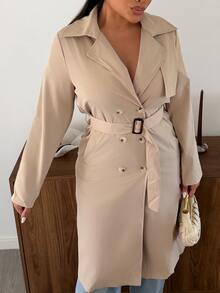 Maria Perezxox 女款雙排扣收腰風衣，秋冬服飾 - 杏色 - 查看 6