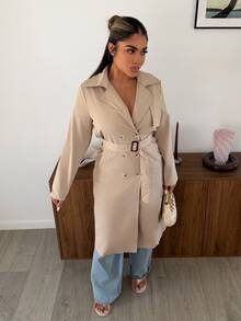 Maria Perezxox 女款雙排扣收腰風衣，秋冬服飾 - 杏色 - 查看 5