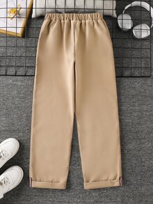 SHEIN 兒童青少年男孩休閒百搭學院風卡其色經濟款加厚保暖內裡長褲，適合通勤、上學、日常休閒、度假旅行、運動，四季皆宜 - 卡其色 - 查看 8