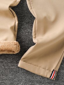 SHEIN 兒童青少年男孩休閒百搭學院風卡其色經濟款加厚保暖內裡長褲，適合通勤、上學、日常休閒、度假旅行、運動，四季皆宜 - 卡其色 - 查看 6