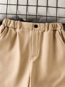 SHEIN 兒童青少年男孩休閒百搭學院風卡其色經濟款加厚保暖內裡長褲，適合通勤、上學、日常休閒、度假旅行、運動，四季皆宜 - 卡其色 - 查看 7