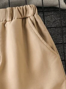 SHEIN 兒童青少年男孩休閒百搭學院風卡其色經濟款加厚保暖內裡長褲，適合通勤、上學、日常休閒、度假旅行、運動，四季皆宜 - 卡其色 - 查看 5