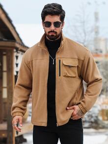 Manfinity CasualCool Men's Solid Color Minimalist Casual Long Sleeve Jacket - Coffee Brown - View 1