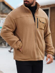 Manfinity CasualCool Men's Solid Color Minimalist Casual Long Sleeve Jacket - Coffee Brown - View 5