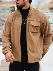 Manfinity CasualCool Men's Solid Color Minimalist Casual Long Sleeve Jacket - Coffee Brown - View 2