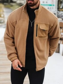 Manfinity CasualCool Men's Solid Color Minimalist Casual Long Sleeve Jacket - Coffee Brown - View 6