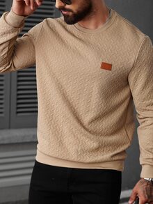 Manfinity CasualCool Men's Casual Basic Letter Patched Pullover, Brown Sweatshirt, Fall - Brown - View 3
