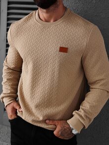 Manfinity CasualCool Men's Casual Basic Letter Patched Pullover, Brown Sweatshirt, Fall - Brown - View 5