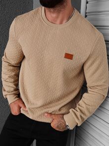 Manfinity CasualCool Men's Casual Basic Letter Patched Pullover, Brown Sweatshirt, Fall - Brown - View 2