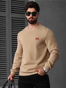 Manfinity CasualCool Men's Casual Basic Letter Patched Pullover, Brown Sweatshirt, Fall - Brown - View 1