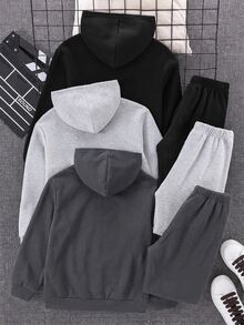 SHEIN 6件組兒童青少年男孩休閒日常百搭舒適印花圖案連帽衛衣鬆款慢跑褲針織2件套保暖內裡加厚衛衣套裝 - 彩色 - 查看 2