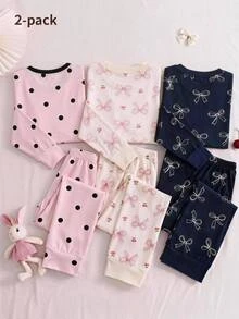 SHEIN Pakaian Santai Anak Perempuan Remaja Motif Polkadot Potongan Sederhana Pas Badan - MultiWarna - View 2