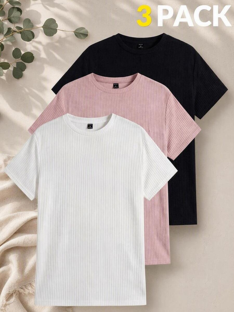 AKNOTIC Men's Solid Color Crew Neck Short Sleeve Casual T-Shirt Set 4pc,Vintage Washed T-Shirt Halloween Winter Party Autumn - Multicolor - View 1