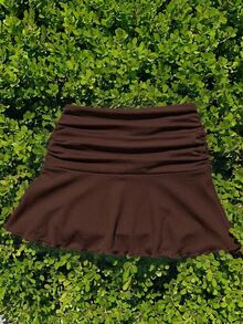Comfortcana Casual Brown Minimalist Pleated Skirt - Brown - View 8