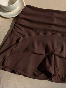 Comfortcana Casual Brown Minimalist Pleated Skirt - Brown - View 5