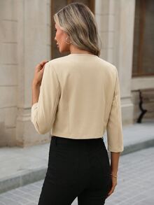 Brillora Women's Solid Color Long Sleeve Cardigan With Pleated Minimalist Casual Blazer In Fall/Winter - Apricot - View 3