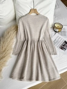 Girls' Gentle Round Neck Cable Knit Sweater Dress Autumn Winter - Apricot - View 2